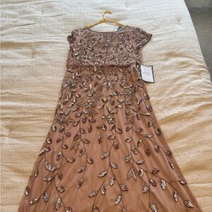 Adrianna Papell Brown Leaf Embellished Maxi Dress